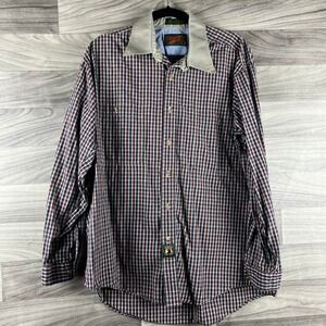 Rooster‎ Shirt Mens 16.5 34/35 Blue Button Down Plaid Cotton Vintage Western